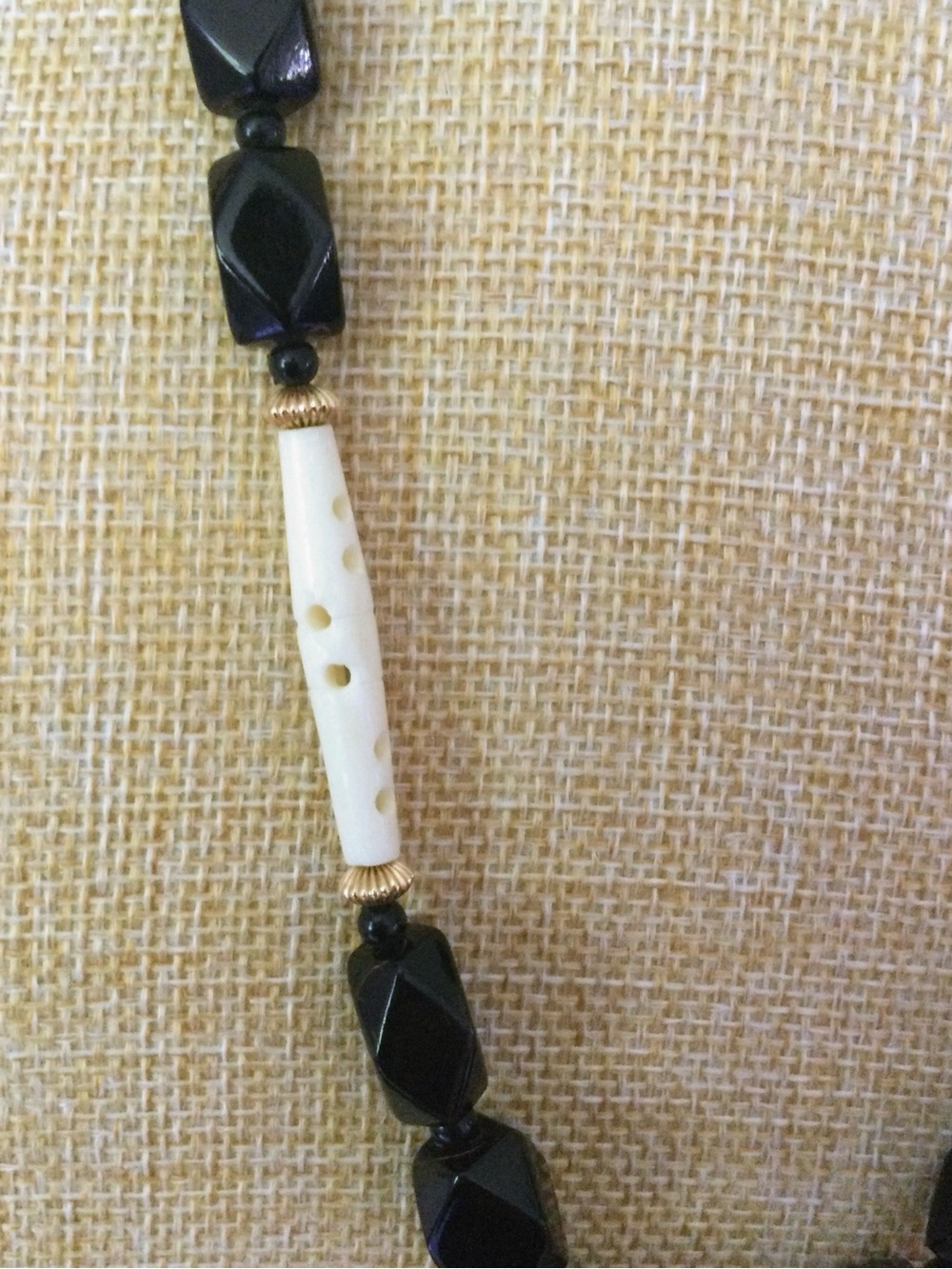 Vintage Carved Bone & Black Beaded Necklace with KJL Pendant - Picture 6 of 13